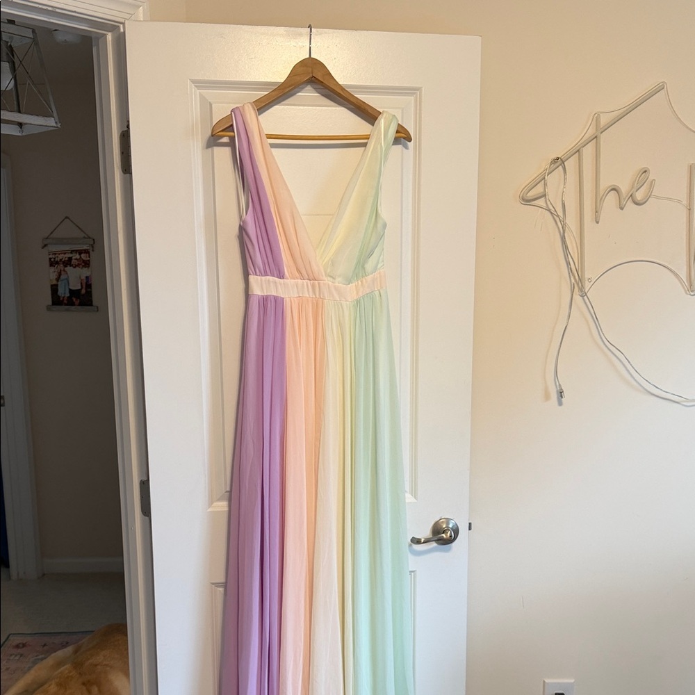 Luxxel Pastel Rainbow Maxi Dress - Lavender, Peach, Mint